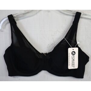 Forlest Black Padded Lace Comfort‎ Bra, Wide Straps Size 85D (30D) Jelly Gel